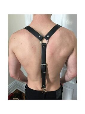 Black Leather Top Shoulder Clip On Suspenders Harness Belt Motorcycle Biker NWT